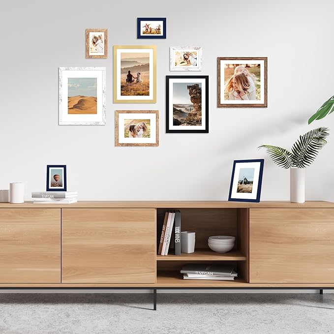 4x6 Picture Frame Set of 4, 4 x 6 Wood Photo Frames with Mat for 3.5x5, Natural Wooden Frame with Real Glass Cover for Wall and Tabletop Display,Brown