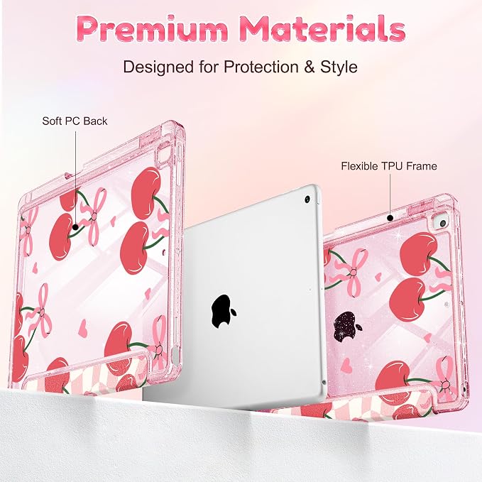 Mektron Sparkly Case for iPad 10.2 inch Glitter Tablet Cases for iPad 9th Gen 2021/8th Gen 2020/7th Gen 2019 Cover with Shiny Clear Back Shell Foldable Bling Smart Cover Blue Floral