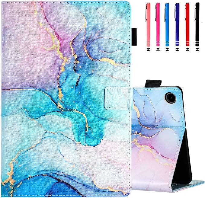 Case for Samsung Galaxy Tab A9 8.7 Inch 2023 (SM-X110/X115/X117) Suede Embossed Flower Flip Stand Protective Shell with Pen Holder &amp Card Slot No Smart Auto Wake/Sleep Function Brown
