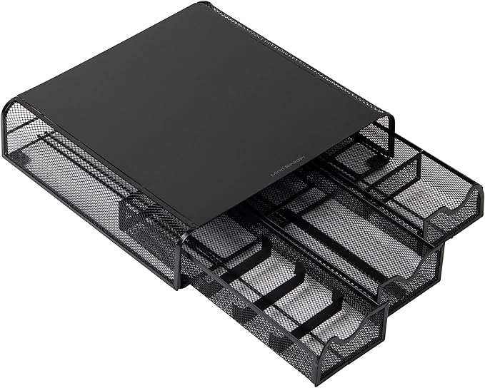 Mind Reader Monitor Stand, Ventilated Laptop Riser, Desktop Organizer, Storage, Metal Mesh, 13.25"L x 12.5"W x 3"H, Black