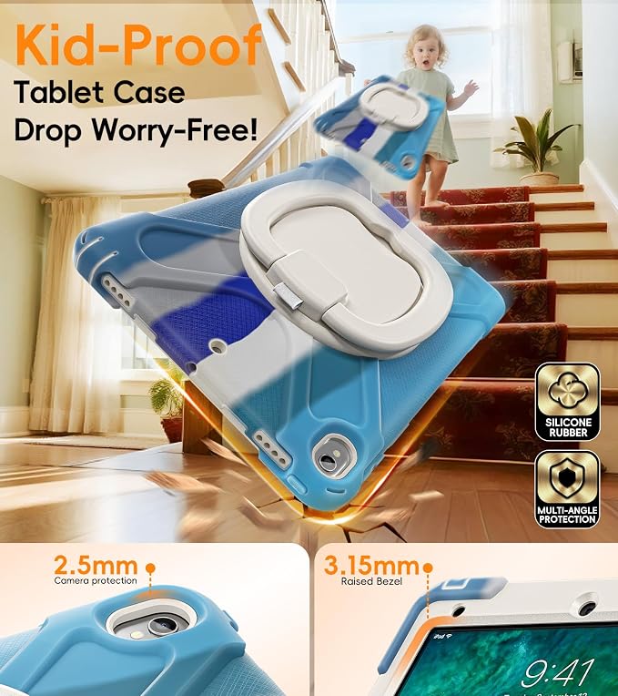 BATYUE Shockproof Case for iPad Air 3rd Gen 2019 &amp iPad Pro 10.5 2017 | with 360° Rotating Stand &amp Pencil Holder &amp Shoulder Strapfor Daily Use &amp Office/School/Outdoor - Navy Blue