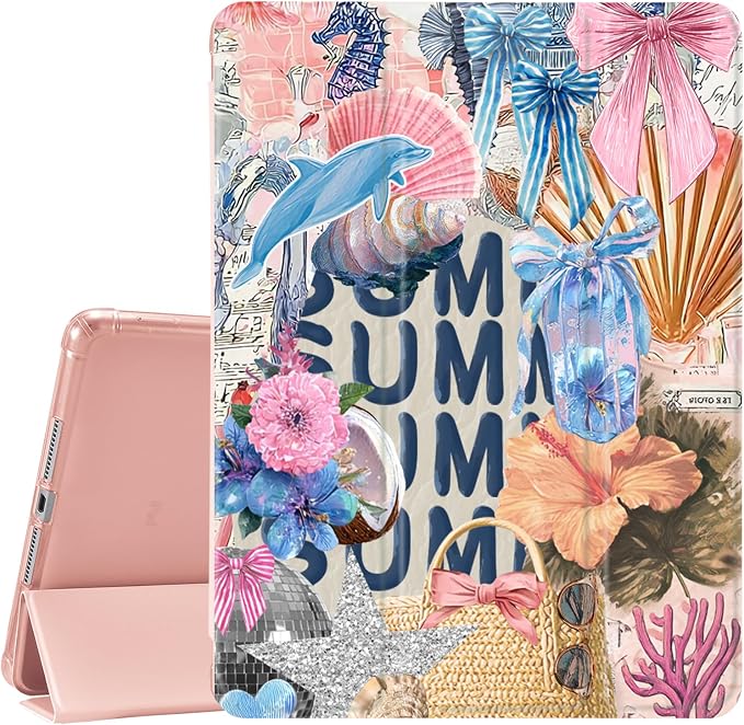 JOYLAND Pink Bow Compatible with iPad 6th/5th Generation (2018 2017 Model 9.7 Inch)iPad Air 2/Air 1 (9.7 Inch) with Pencil Holder-Trifold Stand Protective Cover with Soft TPU BackBlack