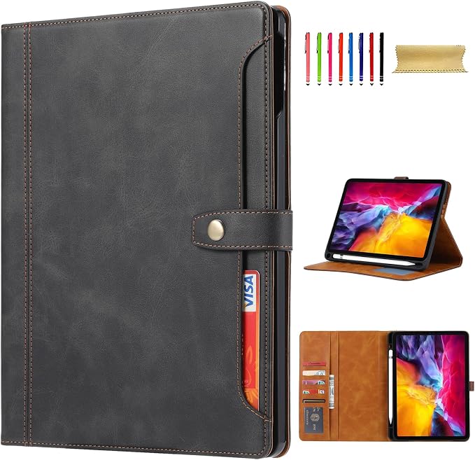 Flip Case for Apple iPad 10.2 9th 8th 7th Generation 2021/2020/2019 Pencil Holder Smart Cover Auto Sleep Wake Protective Documents Pocket Stand Snap Closure Case for iPad 10.2 Inch Black