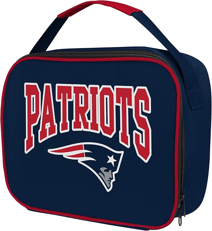 FOCO NFL Unisex-Adult Officially Licensed Wordmark Team Color Big Logo Football Zip Closure 7L Lunch Bag - New England Patriots