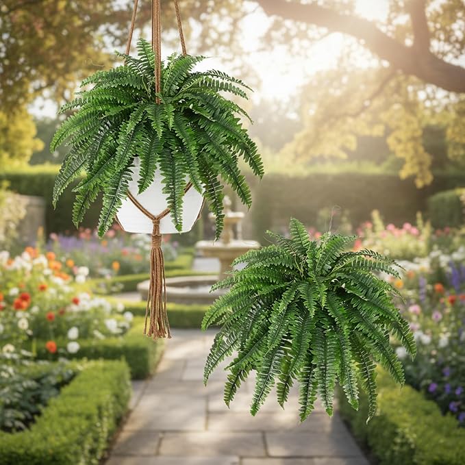 Trivon 28" Tall Outdoor Artificial Plants, Pack of 1 UV Resistant Artificial Boston Fern with 55 Branches, Faux Outdoor Flowers for Office & Living Room Decor, Fake Fall Mums Bush