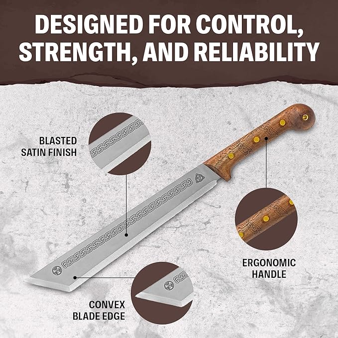 Condor Tool & Knife Argyll Scottish Heavy Duty Machete - 1075 High Carbon Steel - Walnut Handle - Hand Crafted Welted Leather Sheath - Cutlass Machete - 4.5mmThick - 12.21in Blade - 27.87oz