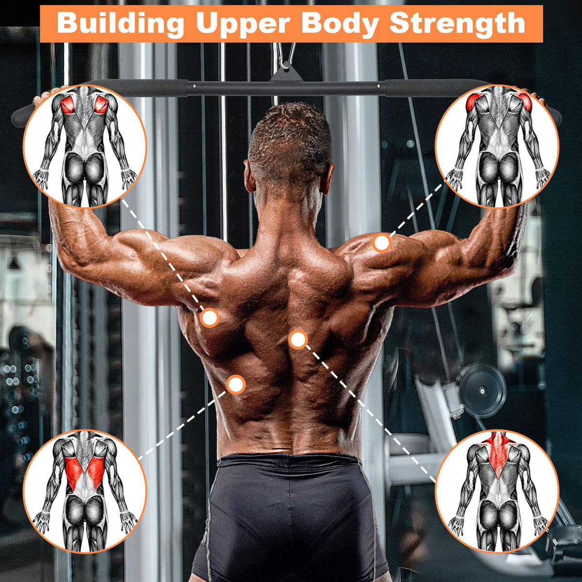 SERTT 39.37 Inch LAT Pulldown Bar Attachment for Pulley Cable Machine, Curl Tricep Press Down Bar with Rubber Handle, LAT Pull Down Bar Accessories for Gym, Strength Workout, Muscle Building