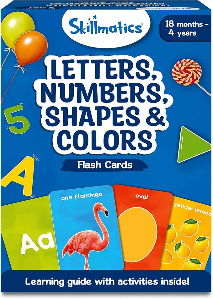 Skillmatics Thick Flash Cards for Toddlers - Letters, Numbers, Shapes & Colors, Easter Basket Stuffers, Montessori Toys, Preschool Learning Activities & Aids, Gift for Kids Ages 1, 2, 3, 4 Years