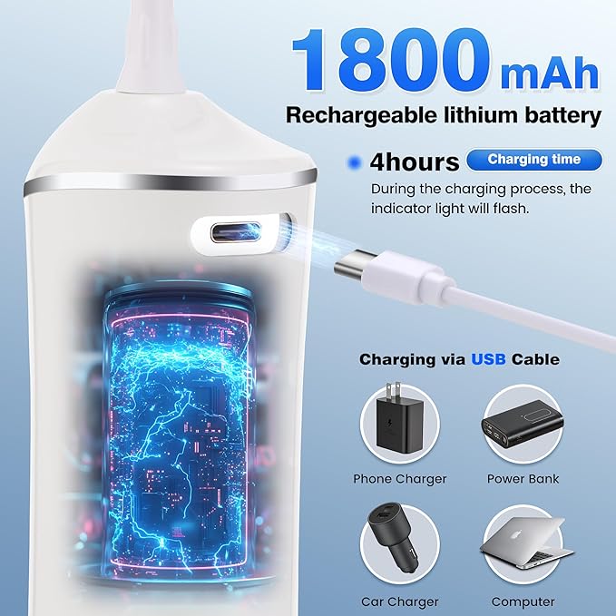 ZUAMEGURechargeable Water Flosser for Teeth Cleaning - Designed for Teeth, Portable Oral Irrigator, IPX7 Waterproof, Includes 5 Professional Tips - Ideal for Daily Oral Care and Family Travel Use