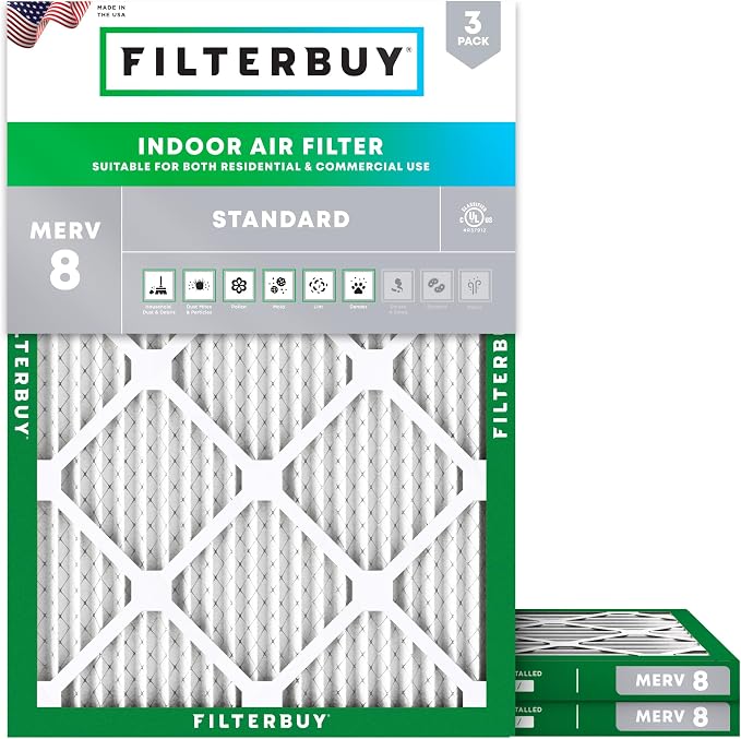 Filterbuy 12x16x1 Air Filter MERV 8 Essential Dust & Allergy Defense,