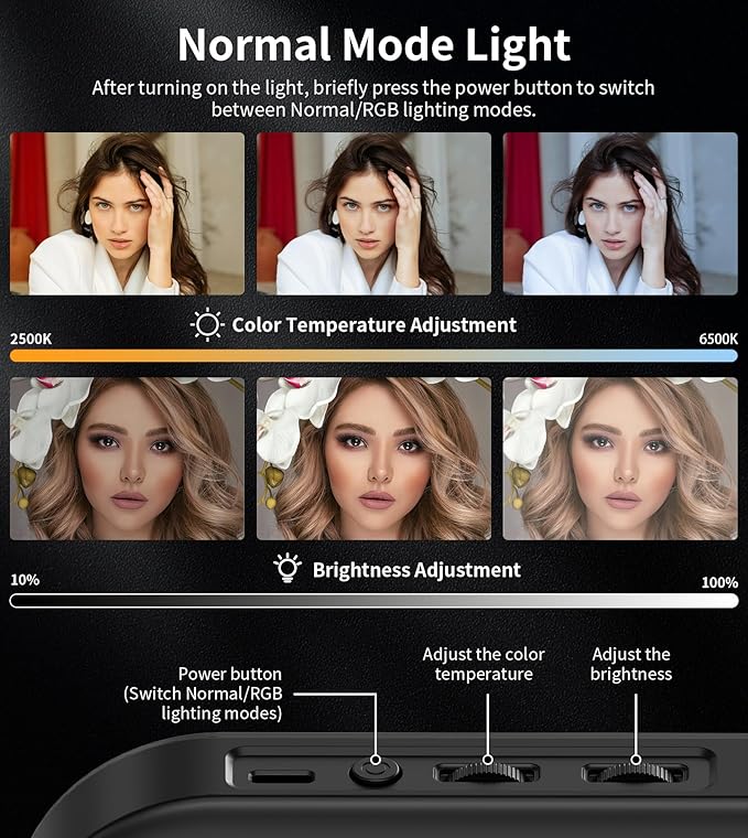 Magnetic 6000mAh RGB Selfie Ring Light for iPhone,448 LED Rechargeable Phone Light with Mini Tripod Stand, Double-Sided Magnet Handheld Stabilizer with Light for Magsafe/Phones/Video Recording/Photos