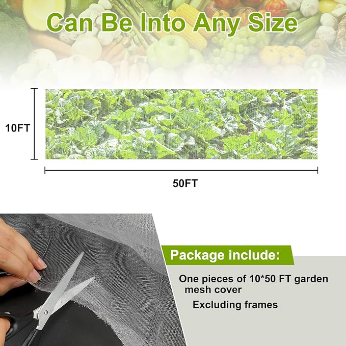 Garden Netting, 10x50 FT Ultra Fine Mesh Netting Pest Barrier Protection Bird