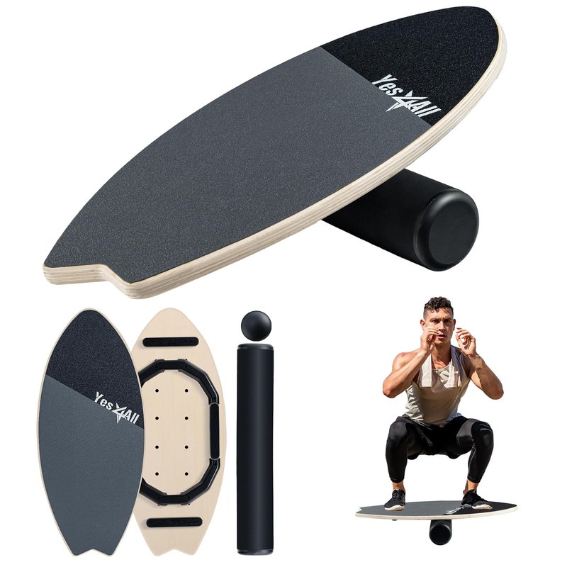 Yes4All 2-in-1 Balance Boards Set, 9 Adjustable Modes Surf Trainer, Wobble Board Exercise for Adults, Includes Roller & Ball
