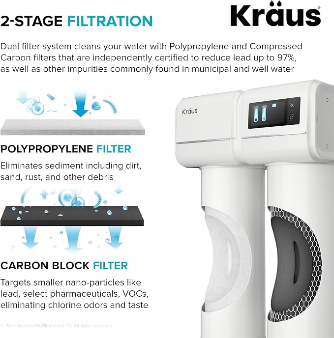 KRAUS Purita 2-Stage Carbon Block Under-Sink Water Filtration System