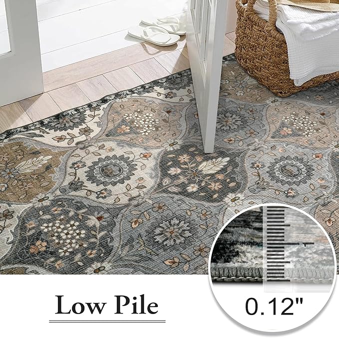 Lahome Moroccan Trellis 9x12 Rug for Living Room, Soft 9x12 Area Rug for Bedroom Dining Room, Ultra-Thin Non-Slip Non Shedding Distressed Throw Large Carpet for Office, Grey