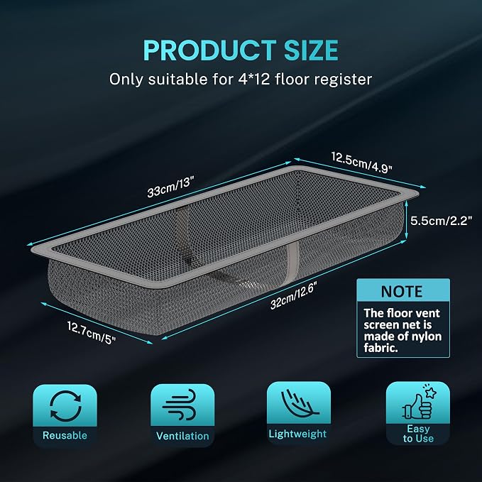 6 Pack Floor Register Cover Trap, HG Power 4 x 12 Inch Floor Vent Screen Net