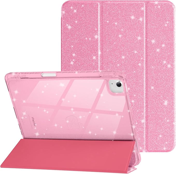 Case for iPad Air 13 Inch (M4/M3/M2 2026/2025/2024) &amp iPad Pro 12.9 6/5th Gen (2022/2021) Glittering Sparkly Cover with Shiny Clear Back Shell Trifold Stand Case with Pencil Holder Black