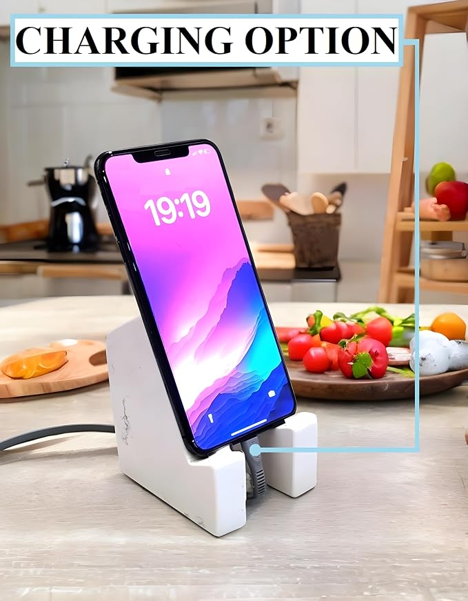 FLOWMAR Marble Phone Stand for Desk – Heavy Quartz Cell Phone Holder Luxury Black Marble Phone &amp Tablet Stand Stable Desk Phone Holder Case Friendly Charging Compatible