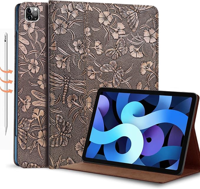 Gexmil Genuine Leather Case for iPad pro 11 Inch 2022/2021 4th/3rd Gen iPad Pro 11 2020/2018 Cover 2nd/1st Gen. CoverReal Leather Cowhide ShockproofFloral Pattern | Genuine Leather Cover for iPad P