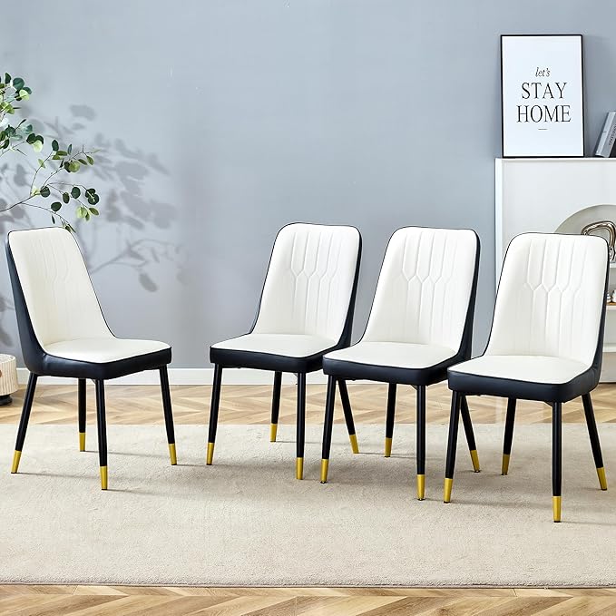 Dining Chairs Set of 4，Modern Dining Chairs, Equipped with PU Leather Backrest Cushions and Metal Legs, Suitable for Restaurants, Kitchens, and Dining Room Chairs