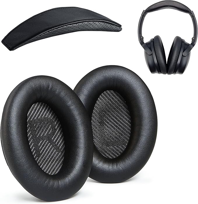 Replacement QC35 / QC35 ii earpads and QC35 Headband / QC35 ii Headband V3 pad Cushion Compatible with Bose QuietComfort 35 (QC35) and Bose QuietComfort 35 ii (QC35 ii) (AHG-QC35-COMBO-SHPSKN-HB)
