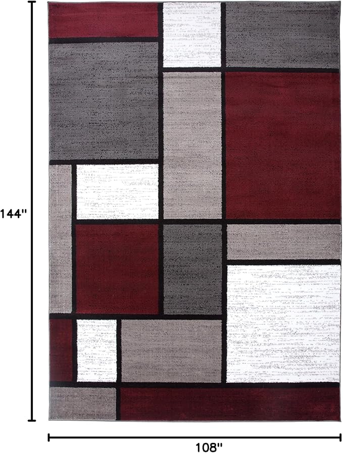 Rugshop Modern Geometric Boxes Red Area Rug, Non-Shedding Carpet for Living Room, Large Bedroom, or Open Spaces, 9' x 12'