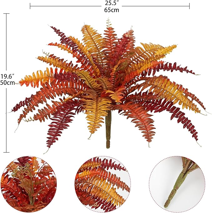 Fall Ferns Artificial Plants 37 Fronds Faux Ferns for Outdoor Planter Fake Fall Leaves Stems Artificial Fern Bouquet Silk Autumn Shrubs for Table Centerpiece Porch Vase Home Garden Thanksgiving Decor