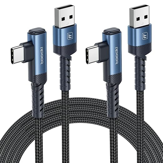 toocki USB C Cable Right Angle 2-Pack 10ft USB A to USB C Charger Cable | Black 90 Degree Braided Fast Charging Carpaly Cord for iPhone17 Series Samsung Galaxy S25/ S24+/Note 10 LG V30 Switch