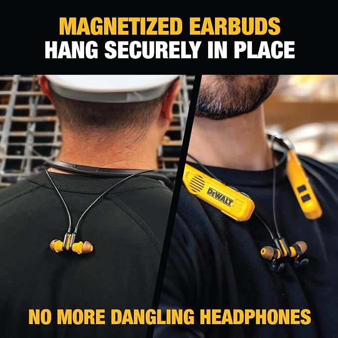 DEWALT Heavy Duty Magnetic Wireless Charging Stand w/USB Ports 2-in-1 Neckband Bluetooth Headphones w/Built-in Speakers (Yellow) Bundle