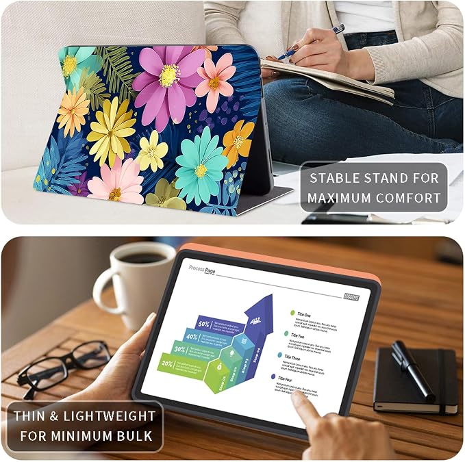 Case for Kindle Fire HD 10 &amp 10 Plus Tablet 10.1 (13th/11th Generation 2023/2021 Release) Lightweight Slim PU Leather Adjustable Multi-Angle Smart Shell Cover with Auto Wake/SleepA Flowers Art