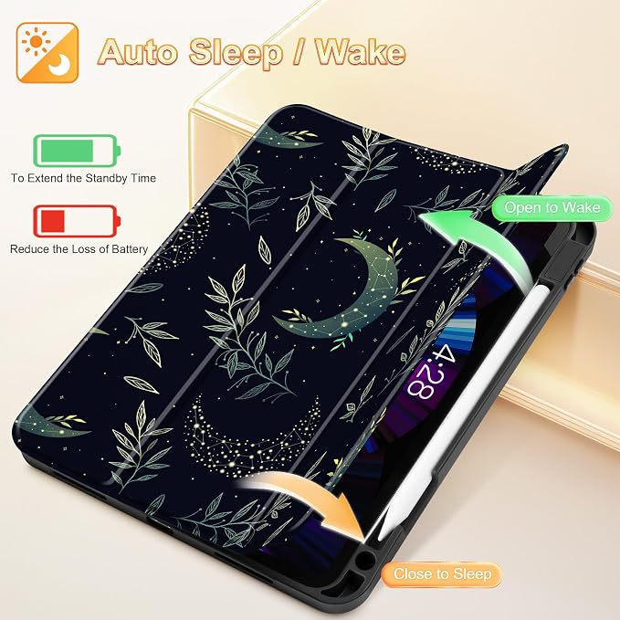 Tuiklol for iPad Pro 11 Inch 4th / 3rd / 2nd / 1st Gen Case 2022 2021 2020 | 2018 Build-in Pencil Holder with Stand TPU Back Cover &amp Trifold Stand &amp Auto Wake/Sleep Tablet Case Black Cat