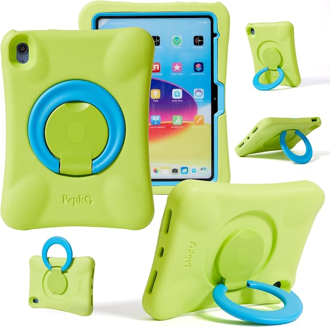 Kids Case for iPad Shockproof Cover for 11-inch iPad Air M4 (2026) / M3 (2025) / M2 (2024) 11” Lightweight Full Body Protective Case with Foldable Handle/Stand (Blue+Green)