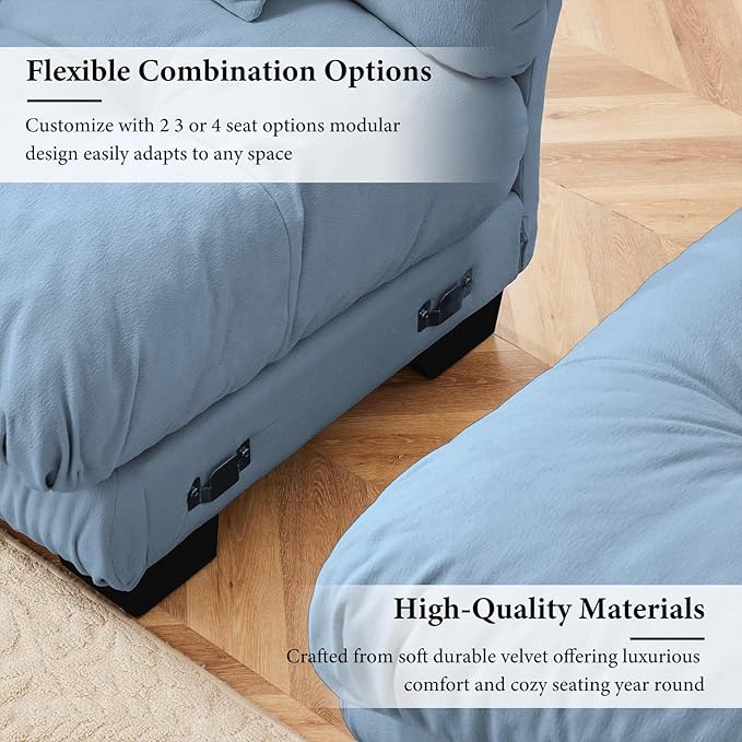 173.2" Oversized Couch, 4 Seater Modular Sectional Sofa, Blue Large L Shaped Sectional Couches for Living Room, Fluffy Chenille Fabric Cloud Couch with Ottoman, Deep Seat Sofas