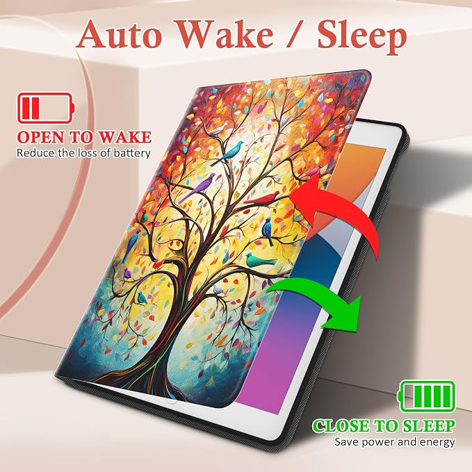 Case for iPad 6th/5th Generation 2018/2017 for iPad Air 2 2014 / Air 1 2013 9.7 inch Multi-Angle Viewing Stand 9.7 Cover Folio Auto Wake/Sleep iPad 6/5 Gen Case (Colorful Tree)