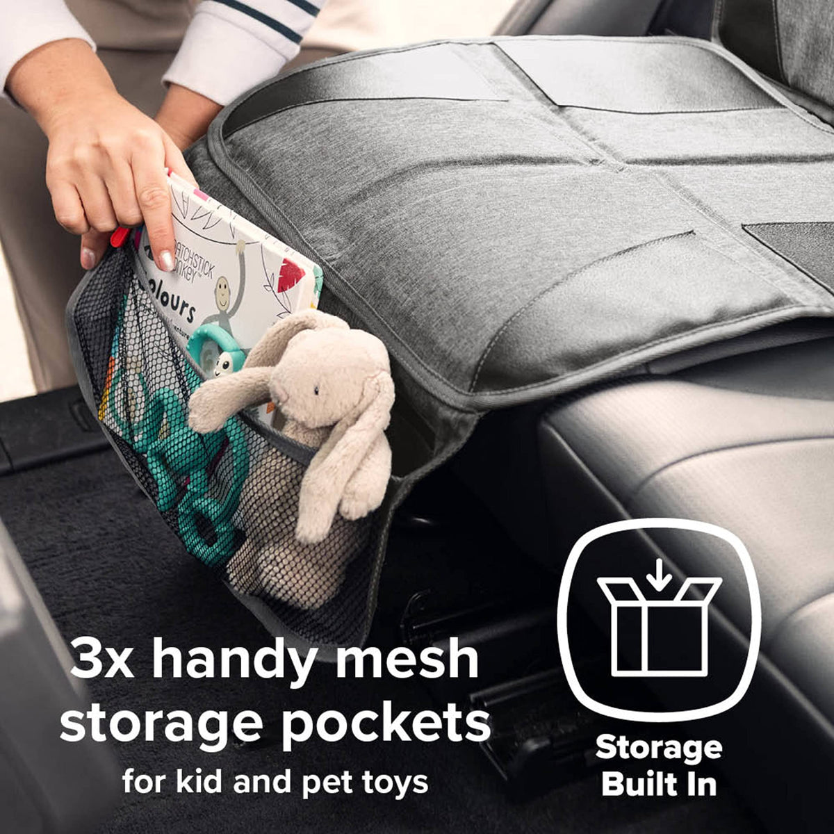 Diono Super Mat Car Seat Protector For Infant Car Seat, Booster Seat and Pets, Crash Tested, Thick Padding, Non Slip Backing, Durable, Water Resistant Protection, 3 Handy Mesh Storage Pockets, Gray