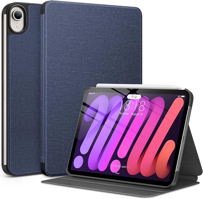 DTTO Case for iPad mini 7 (A17 Pro) 2024 iPad mini 6th Generation 2021 Fabric Texture Hard Back Cover iPad mini 7/6 Case 8.3 Inch with Auto Wake/Sleep Support Apple Pencil Charging Light Blue