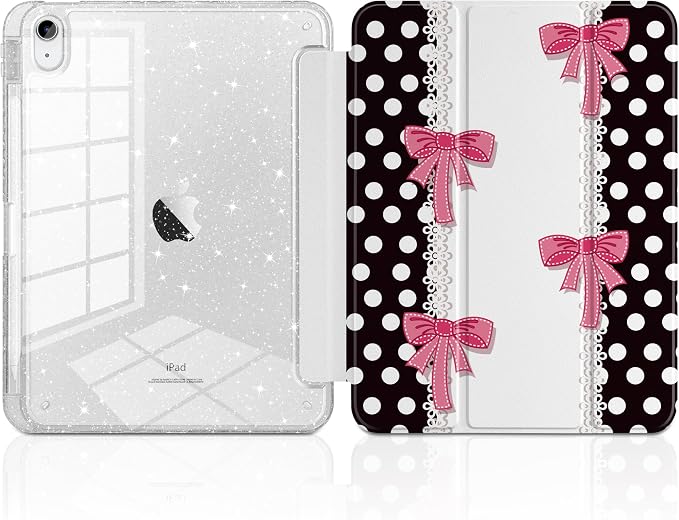 MEEgoodo Case for iPad A16 11th Generation 2025/10th Generation 2022 Glitter Tablet Cases with Transparent Acrylic Back+Trifold Stand +Pencil Holder+Auto Wake/SleepAbstract Sun &amp Palm Tree
