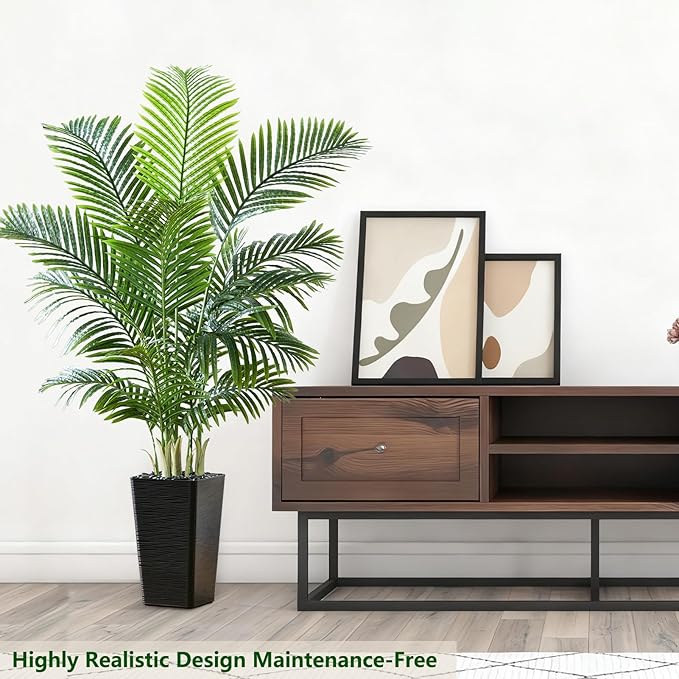 Artificial Palm Tree 5FT - Tall Fake Tree with Black Taper Planter & Pebbles, UV Resistant for Indoor & Outdoor, Large Potted Faux Plant, Tropical Areca Floor Plant for Living Room, Office, Home Decor