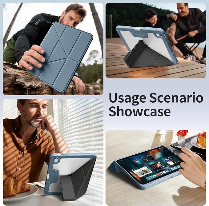 Case for iPad (A16) 11th Gen 11'' 2025/iPad 10th Gen 10.9'' 2022 | Shockproof Protective Cover with Pencil Holder Multi-Angle Stand Clear Back Support Touch ID &amp Auto Sleep/Wake (Black)