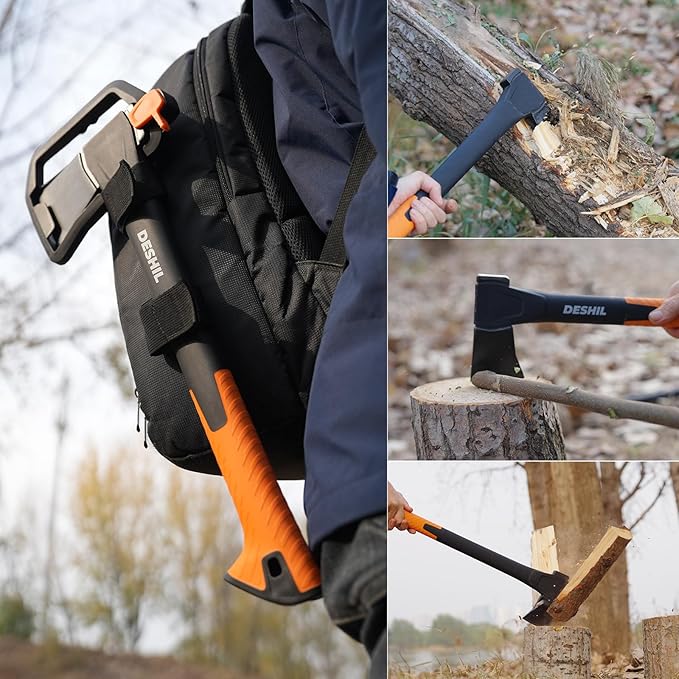 X25 Wood Splitting Axe, 28” Camping Outdoor Hatchet for Wood Splitting and Kindling, Forged Carbon Steel Heat Treated Hand Maul Tool, Nylon Hollow Handle Shock Reduction Handle