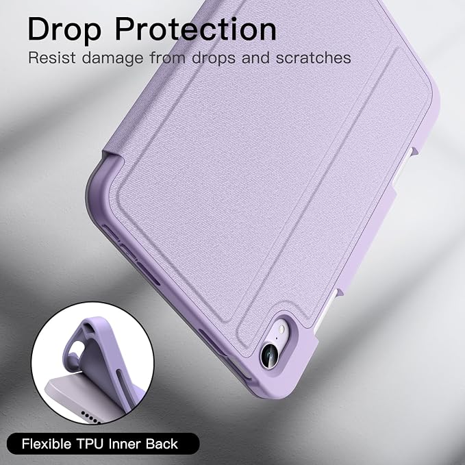 JETech Folio Case Cover for iPad mini A17 Pro/6th Gen (2024/2021) Black | Multi-Angle Stand Cover Pencil Holder Slim Protective Cover Auto Wake/Sleep