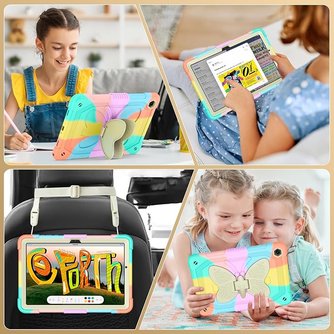 Cover for Samsung Galaxy Tab A11+ Plus/A9+ Plus Case with Screen Protector Galaxy Tab A11+/A9+ 11 inch 2025/2023 Released with Butterfly Stand Shoulder Strap Shockproof case for Kids Girl Colorful