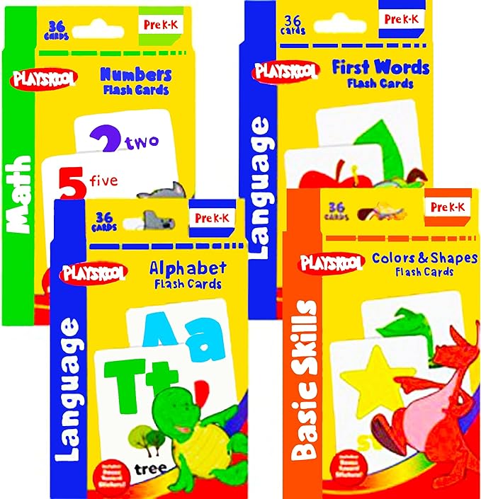 Playskool Flash Cards - 4 Sets of Flash Cards (Alphabet, Numbers, Colors and Shapes, First Words) - Packaging May Vary