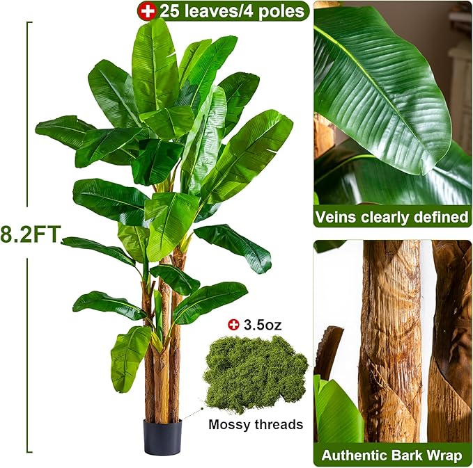 Large Fake Tropical Bananas Trees Tall Artificial Banana Tree Indoor Outdoor Realistic Floor Plant Big Faux Plants for House Home Living Room Office Front Porch Decor Outside Patio para decoracion