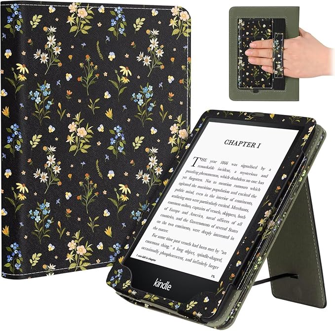 Fancity Case for Kindle Paperwhite 7/6.8 12th/11th Generation 2025 2024 | PU Leather Case with Auto Wake/Sleep Hand Strap for Kindle Paperwhite/Colorsoft Signature Edition 2021 Monet's Garden