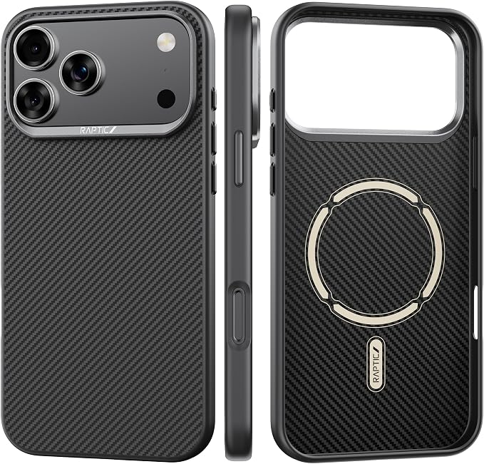 RAPTIC Aramid Fiber Case for iPhone 16 Pro Compatible with MagSafe Non-Slip &amp Slim 600D Aramid Fiber [Military Grade Drop Tested] Anti-Scratch Shockproof Protective Case 6.3 inch Black