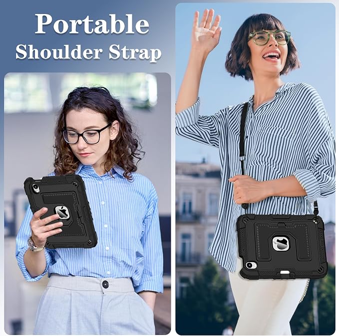 Kids Case Compatible with iPad mini 7 A17 pro 2024 Mini 6 8.3”Colorful Shockproof Case with Pencil Holder and Adjustable Big StandHandle Strap for iPad mini 6th 7th Gen