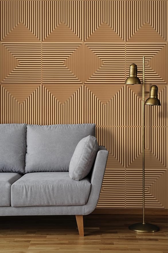 From Plain To Beautiful In Hours 9004 Depth Tier PVC 12 in x 12 in Peel and Stick Wall Panels (Covers / 10 sq.ft), Brown Candy, 10 Piece