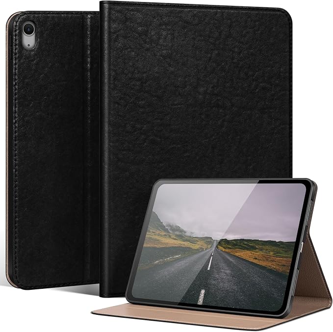 Leather Case for iPad Air 11 M2/M3/M4 &amp 10.9 4th/5th Gen Black | 2024-2026 2020/2022 Protective Shockproof Smart Cover Adjustable Stand Auto Wake/Sleep and Multiple View Angles