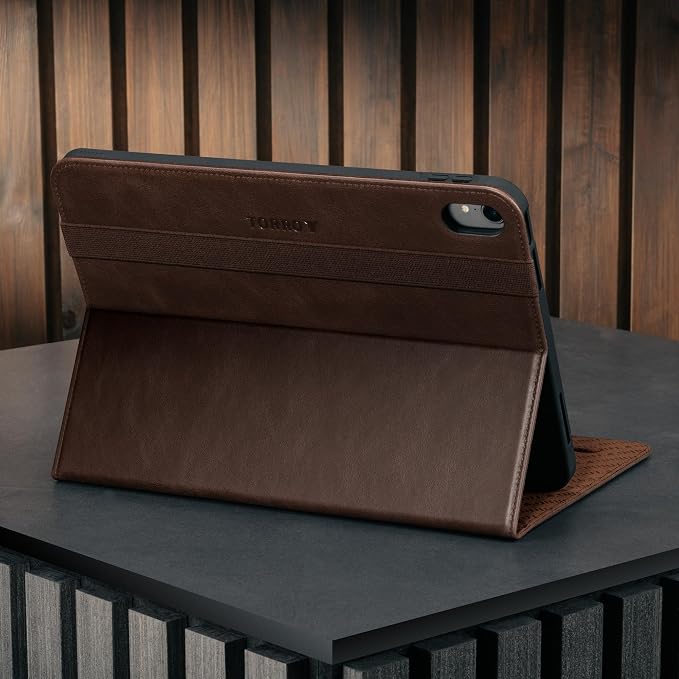 TORRO Case Compatible with iPad 11th / 10th Generation – Genuine Leather iPad 11th / 10th Gen (2025/2022) Case with Stand Function and Wake/Sleep Function (Black)